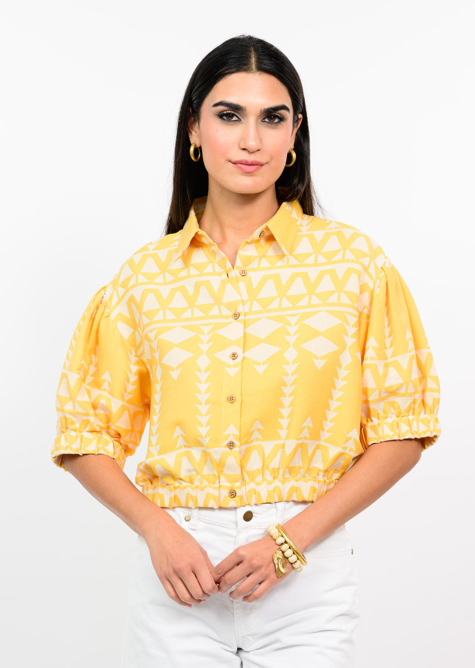 Jacquard Collared Jacket - Butter Yellow CARDYORJKT Ivy Jane XS