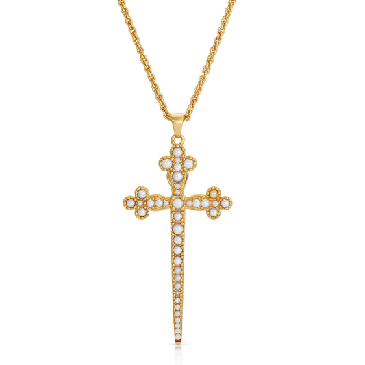 Athena Cross Necklace in Pearl NECKLACES JOY DRAVECKY Default Title