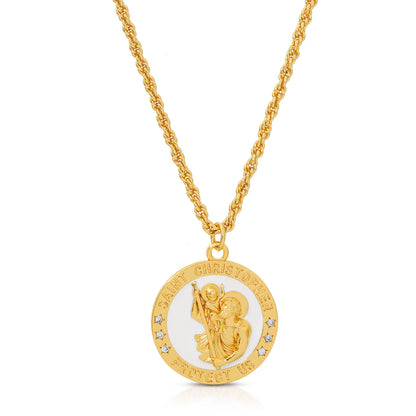 Saint Christopher Enamel Pendant Necklace - White NECKLACES JOY DRAVECKY
