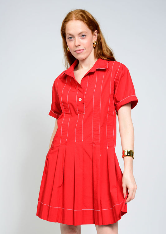 Pleated Shirt Red Dress
