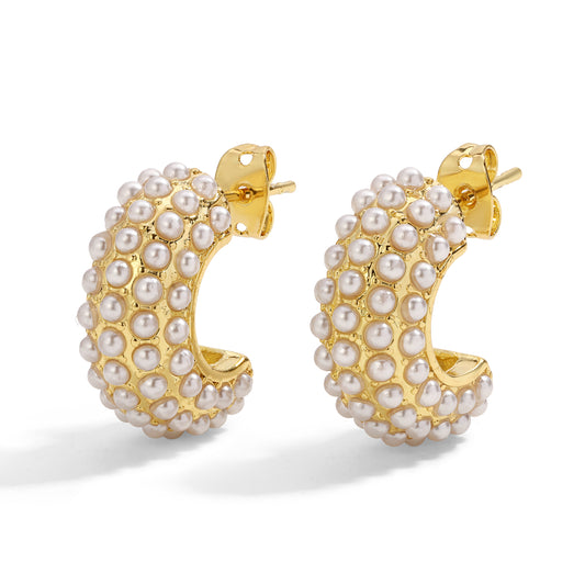 Studded Pearl Hoops EARRINGS ENEWTON Default Title