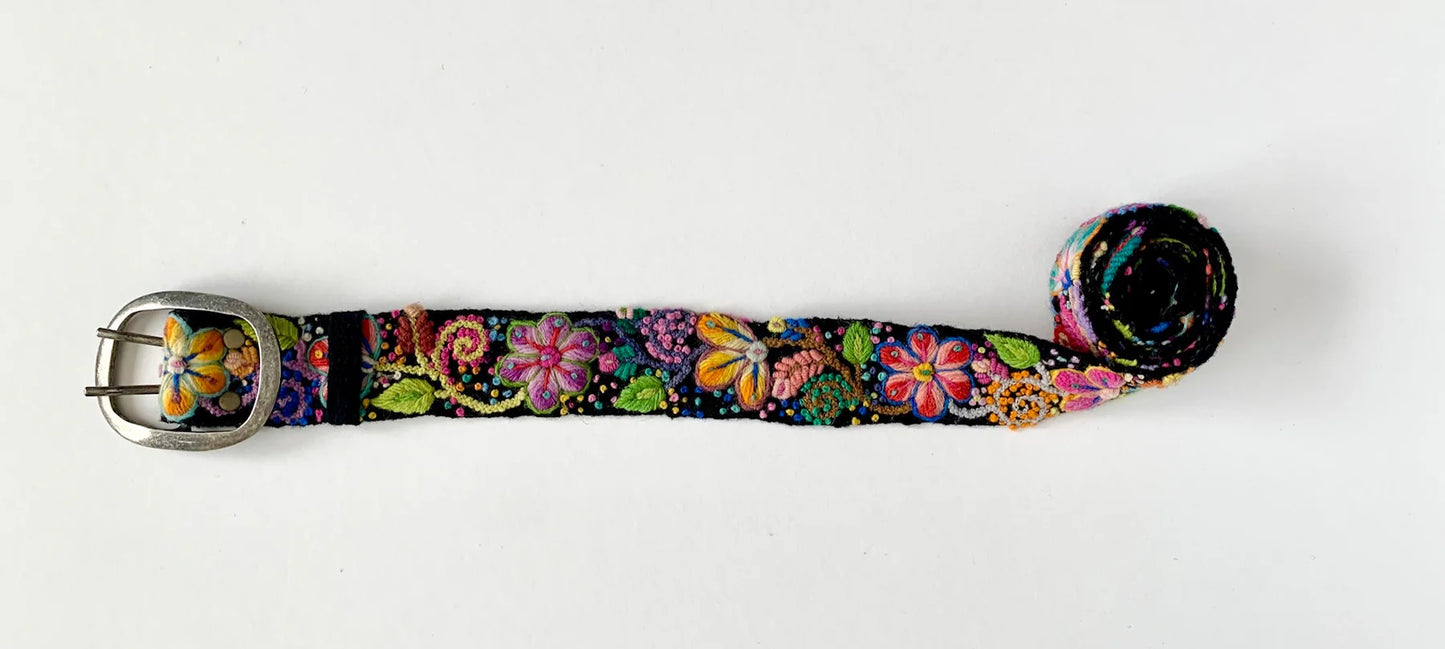 Black Floral Embroidered Belt Belts Madeline Parks   