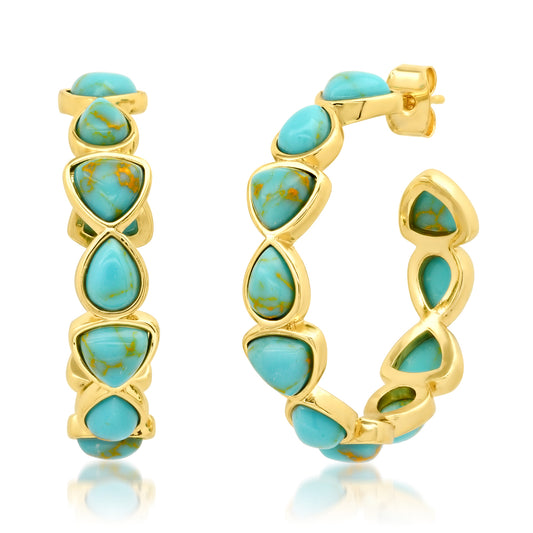 Geometric Turquoise Stone Hoops Earrings Tai Jewelry