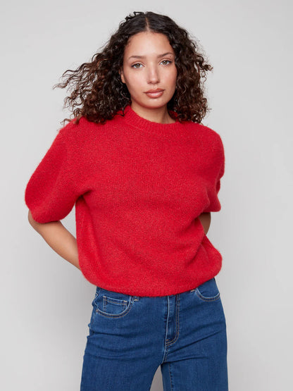 Balloon Elbow Sleeve Knit Sweater - Crimson TOP Charlie B