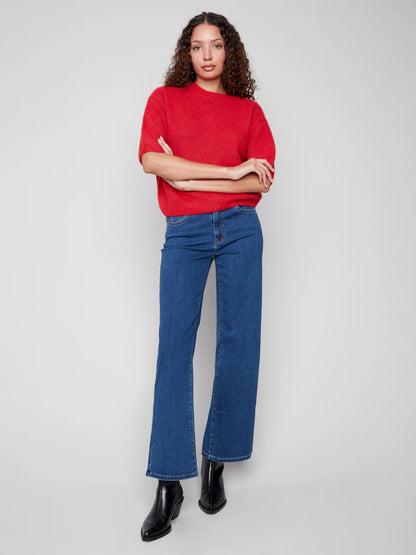 Balloon Elbow Sleeve Knit Sweater - Crimson TOP Charlie B