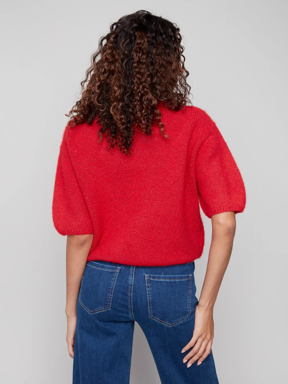 Balloon Elbow Sleeve Knit Sweater - Crimson TOP Charlie B