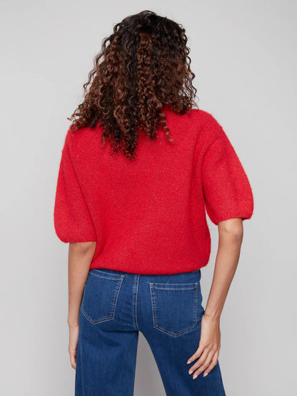 Balloon Elbow Sleeve Knit Sweater - Crimson TOP Charlie B