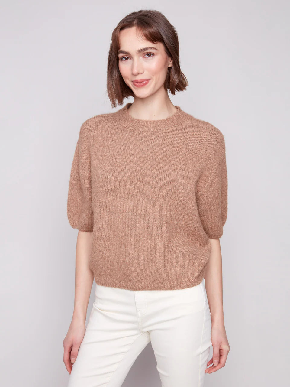 Balloon Elbow Sleeve Knit Sweater - Sesame TOP Charlie B