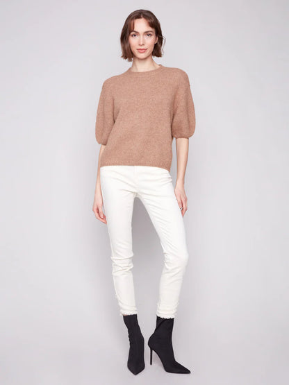 Balloon Elbow Sleeve Knit Sweater - Sesame TOP Charlie B