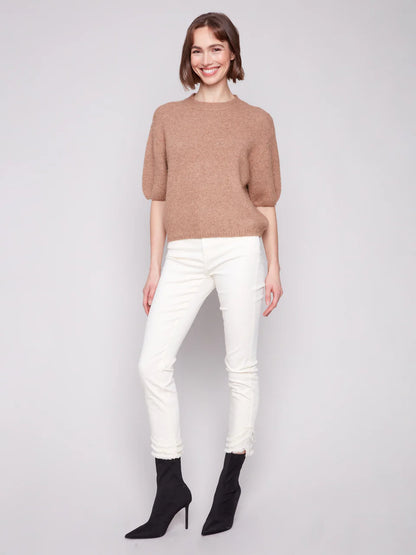 Balloon Elbow Sleeve Knit Sweater - Sesame TOP Charlie B