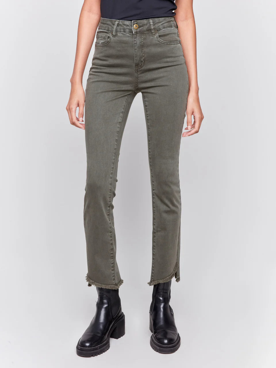 Boocut Twill with Asymmetrical Hem Pants - Spruce