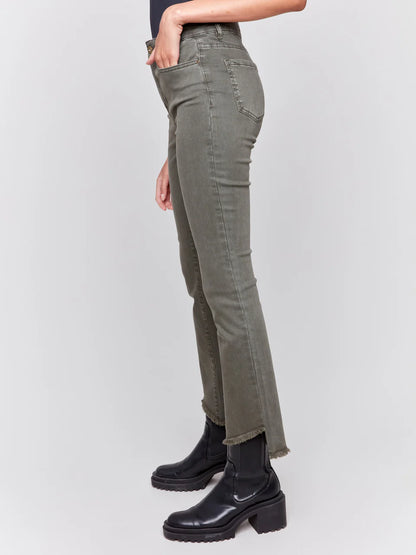 Boocut Twill with Asymmetrical Hem Pants - Spruce