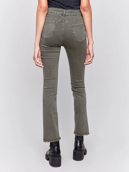 Boocut Twill with Asymmetrical Hem Pants - Spruce