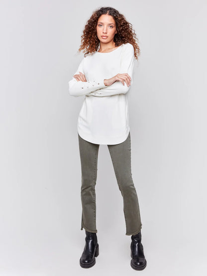 Boocut Twill with Asymmetrical Hem Pants - Spruce