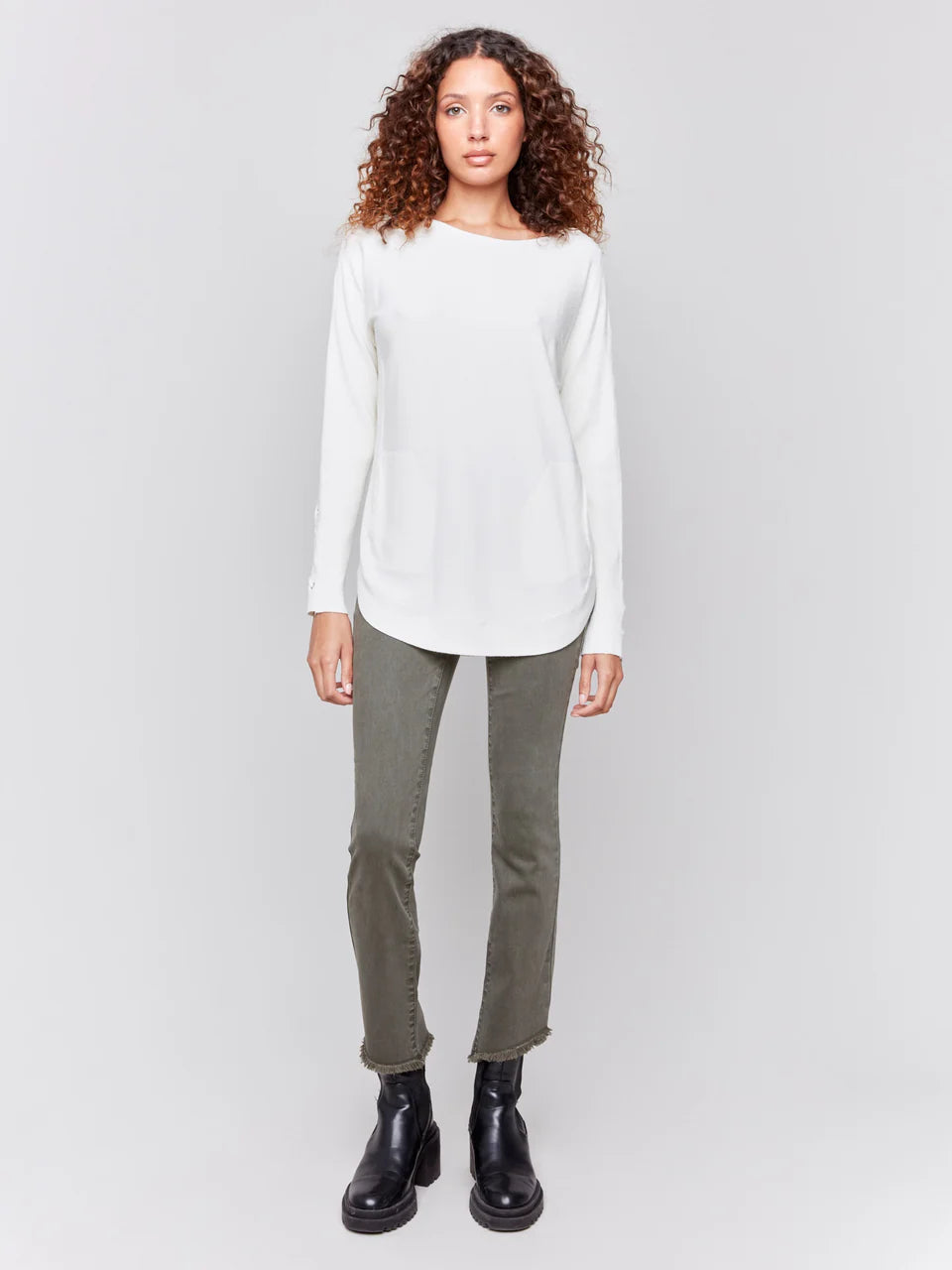 Boocut Twill with Asymmetrical Hem Pants - Spruce