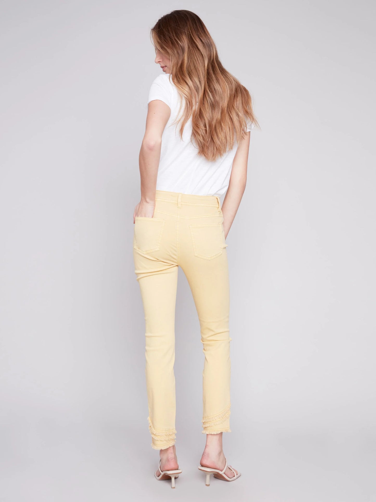 Frayed Hem Twill Pants - Lemon Pants Charlie B   