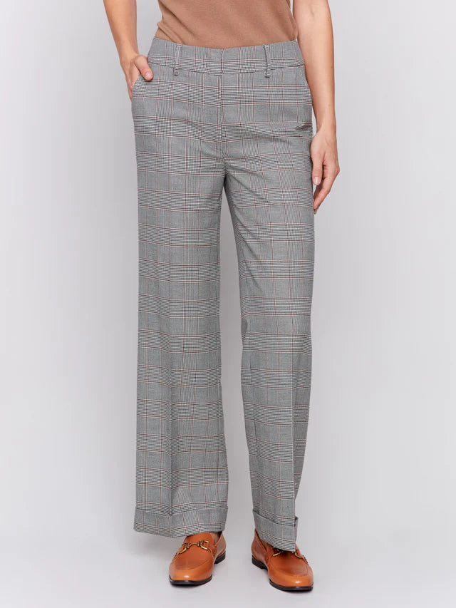 Glen Check Plaid Flare Pants - Terracotta Trousers Charlie B   