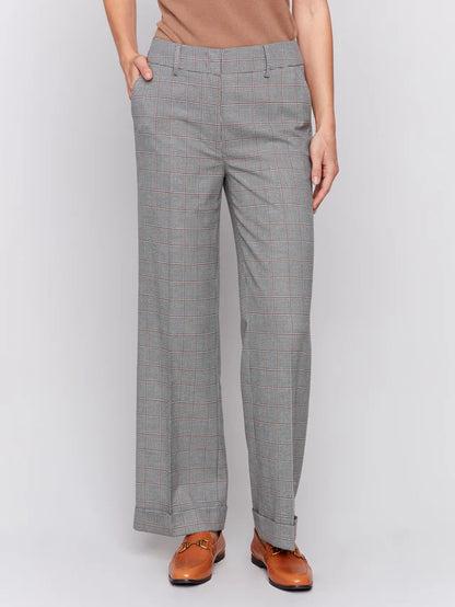 Glen Check Plaid Flare Pants - Terracotta Trousers Charlie B   