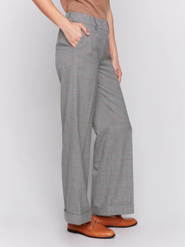 Glen Check Plaid Flare Pants - Terracotta Trousers Charlie B   