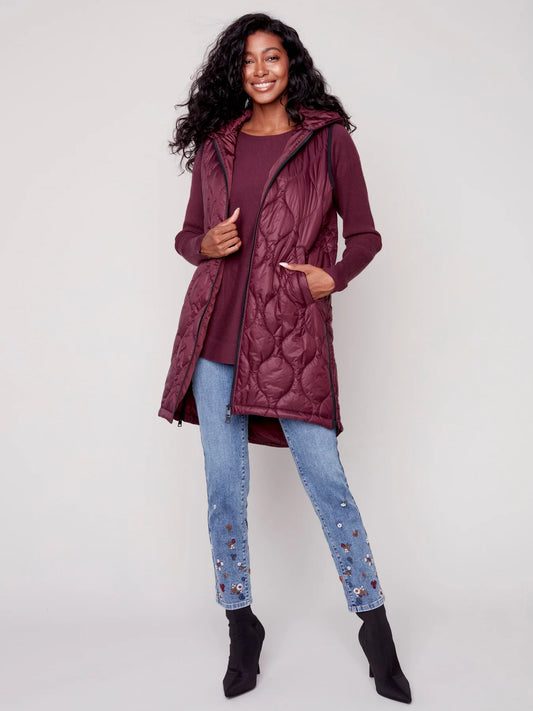 Long Quilted Puffer Vest with Hood - Port Jacket Charlie B   