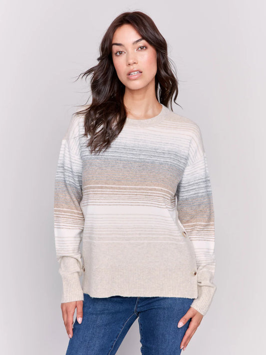 Stripe Blend Sweater with Side Buttons TOP Charlie B   