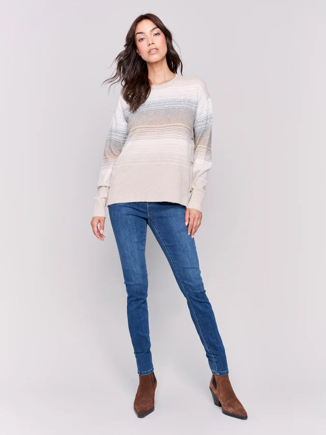 Stripe Blend Sweater with Side Buttons TOP Charlie B   