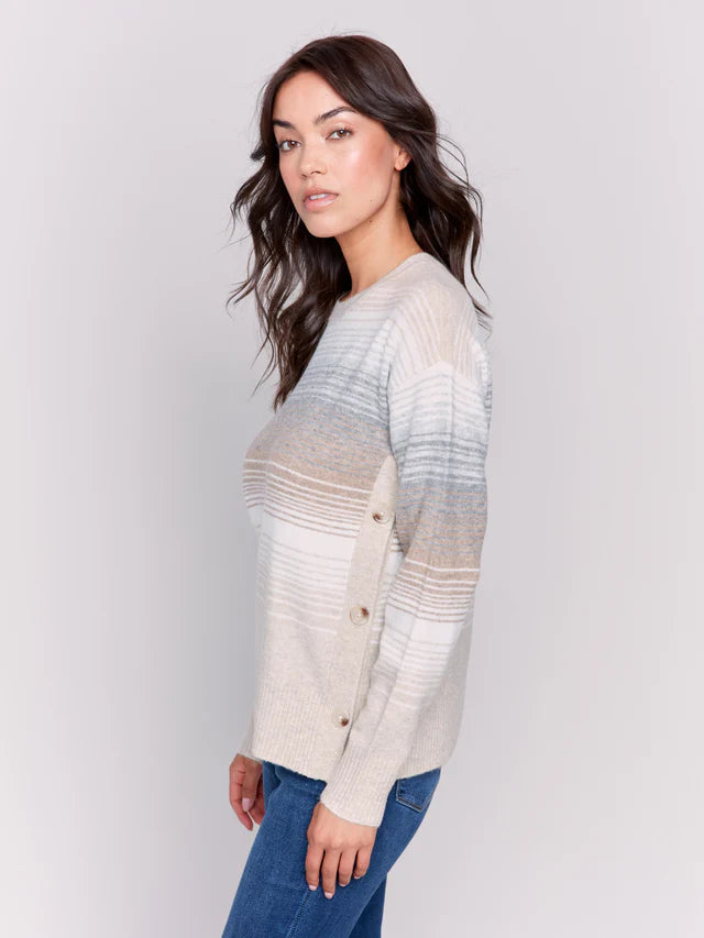 Stripe Blend Sweater with Side Buttons TOP Charlie B   