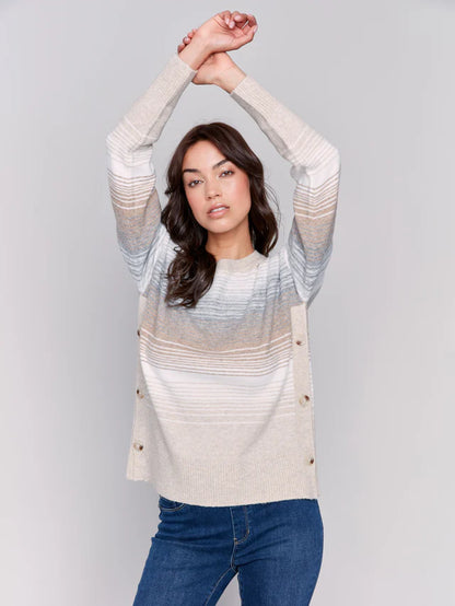 Stripe Blend Sweater with Side Buttons TOP Charlie B   