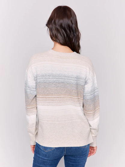 Stripe Blend Sweater with Side Buttons TOP Charlie B   