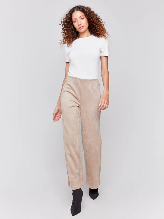 Dressy Pull-On Wide Leg Pants - Natural Suede PANTS Charlie B   