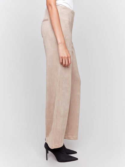 Dressy Pull-On Wide Leg Pants - Natural Suede PANTS Charlie B   