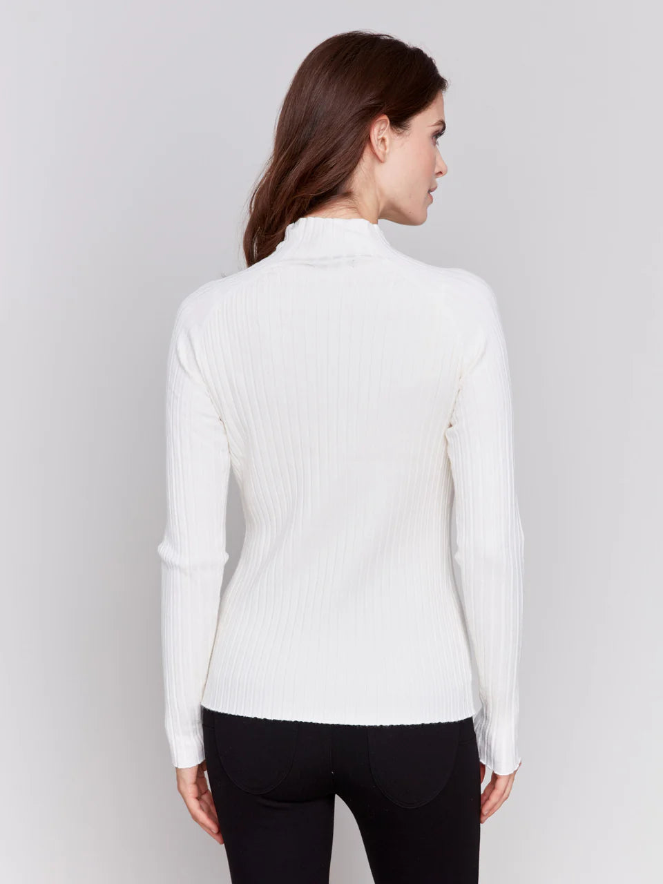 Mock Neck Ribbed Fine Sweater Knit - Ecru Sweaters Charlie B   