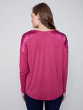 Satin and Jersey Knit Top - Amethyst Hot Pink