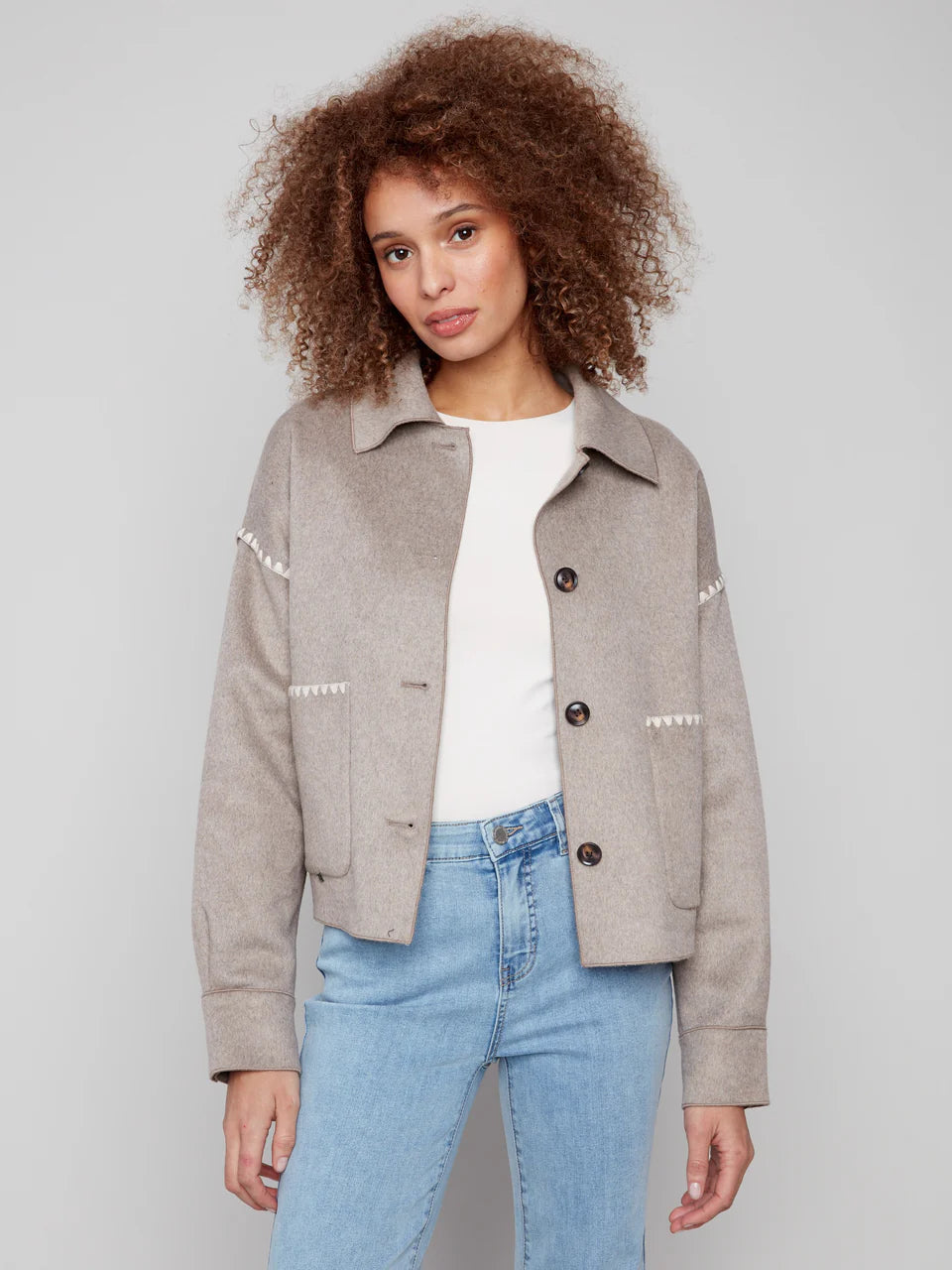 Short Double-Faced Wool Jacket - Heather Oatmeal CARDYORJKT Charlie B