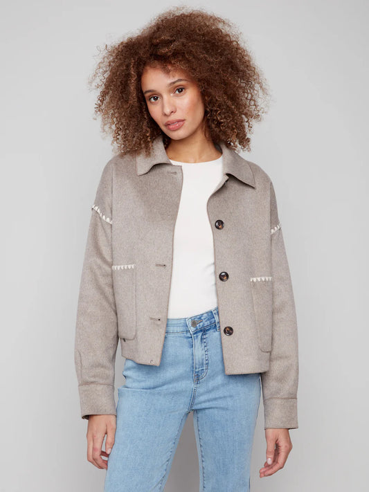 Short Double-Faced Wool Jacket - Heather Oatmeal CARDYORJKT Charlie B