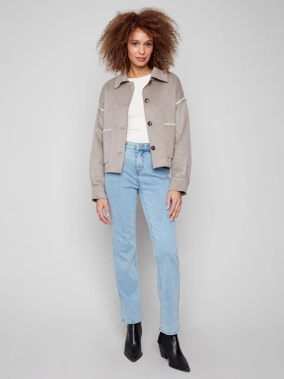 Short Double-Faced Wool Jacket - Heather Oatmeal – Trends