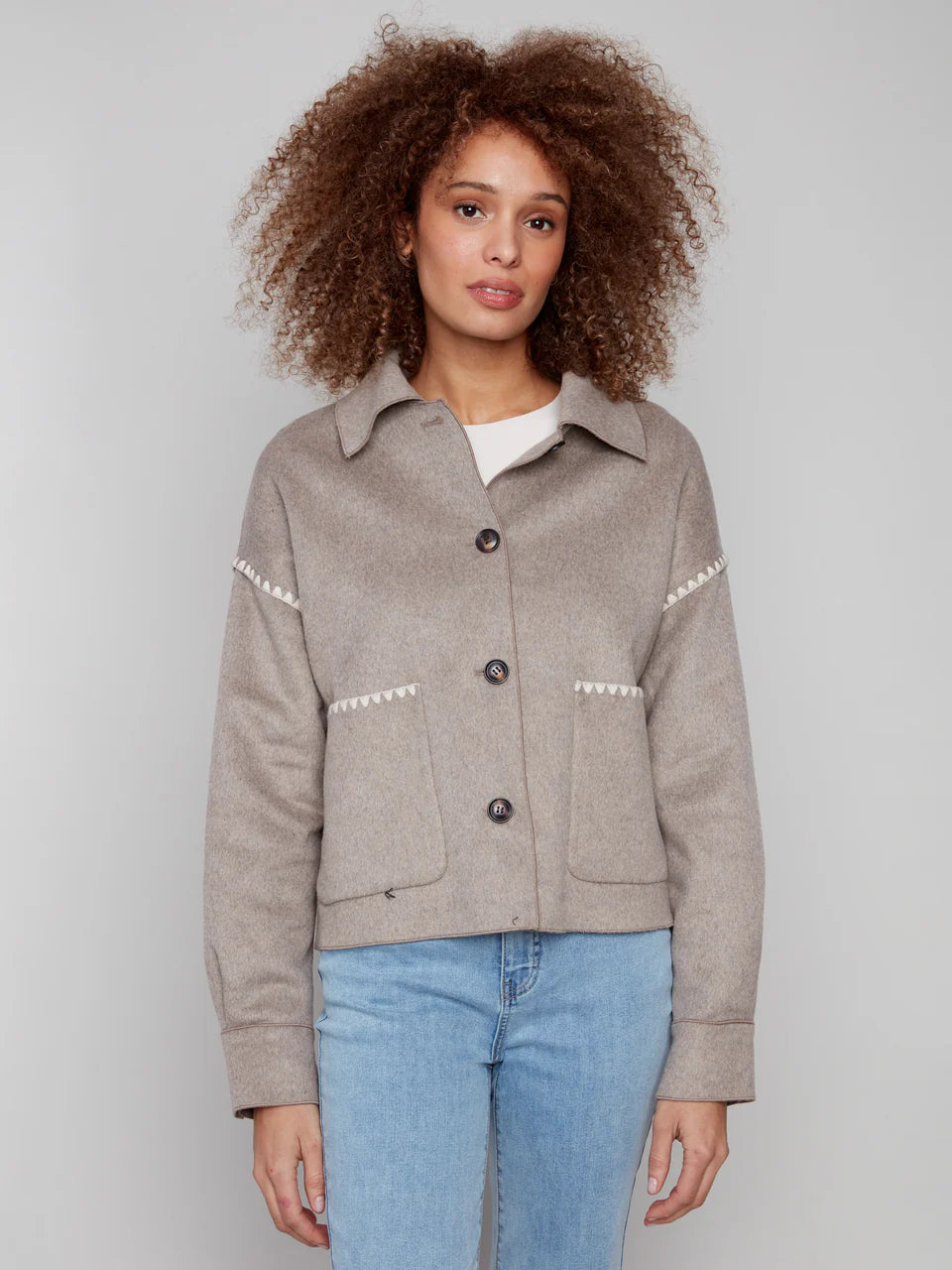 Short Double-Faced Wool Jacket - Heather Oatmeal CARDYORJKT Charlie B