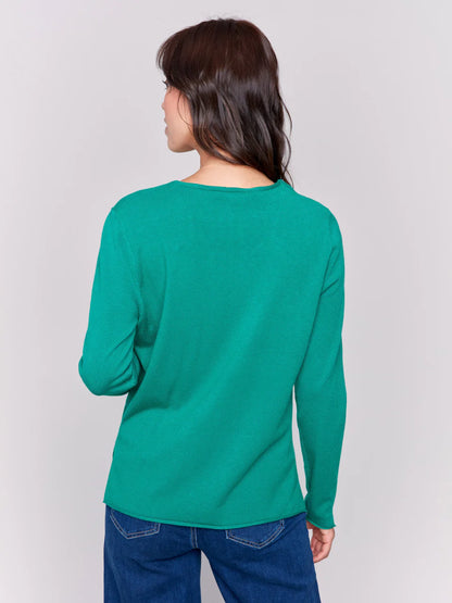 V-Neck Long Sleeve Plushy Basic Sweater - Forest Green TOP Charlie B   