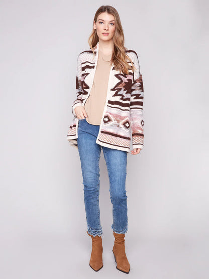 Space Dye Jacquard Cardigan - Rosewood CARDYORJKT Charlie B