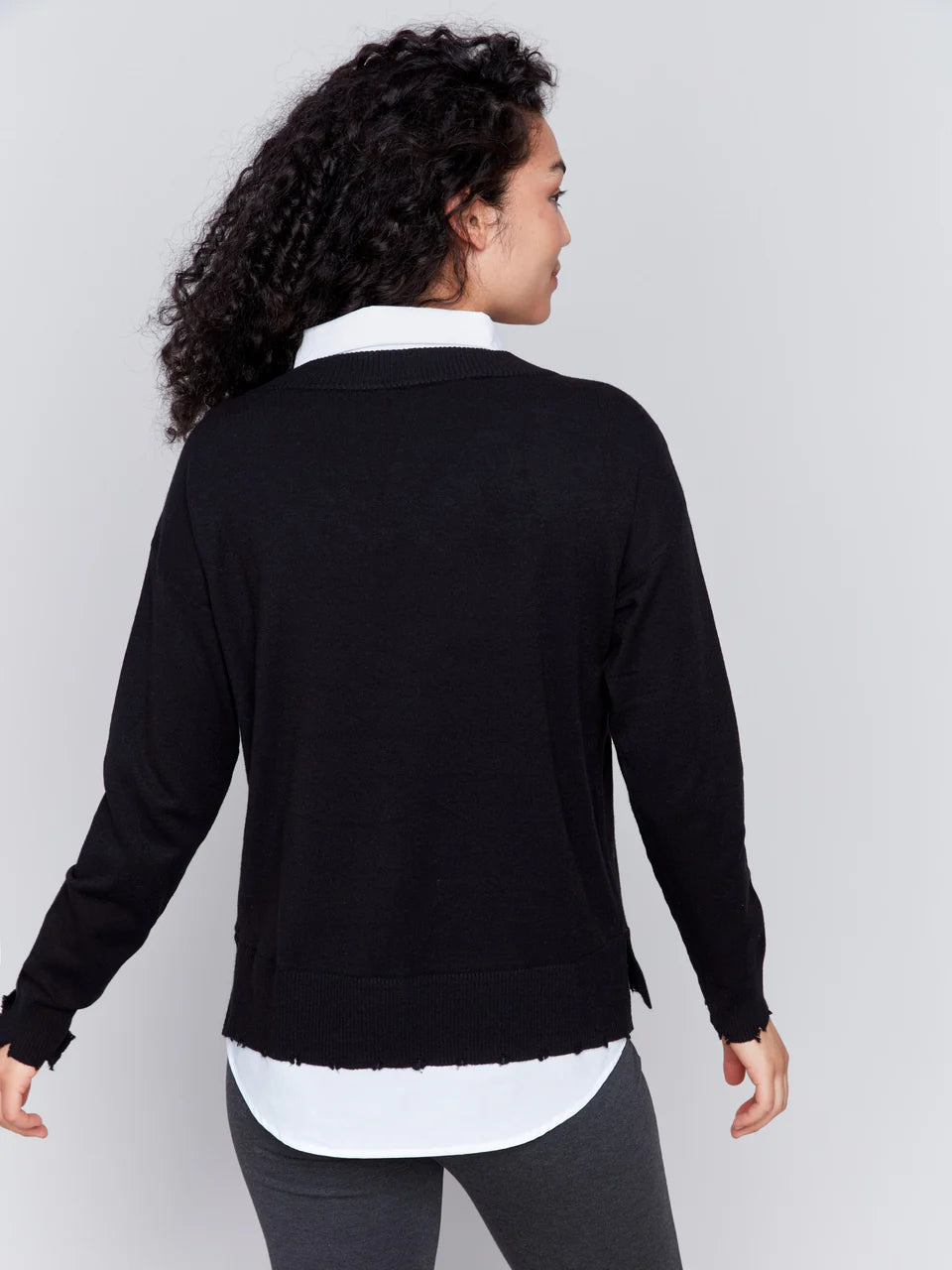 Knit Sweater with White Collar - Black TOP Charlie B   