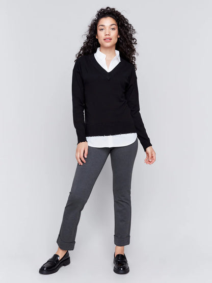 Knit Sweater with White Collar - Black TOP Charlie B   