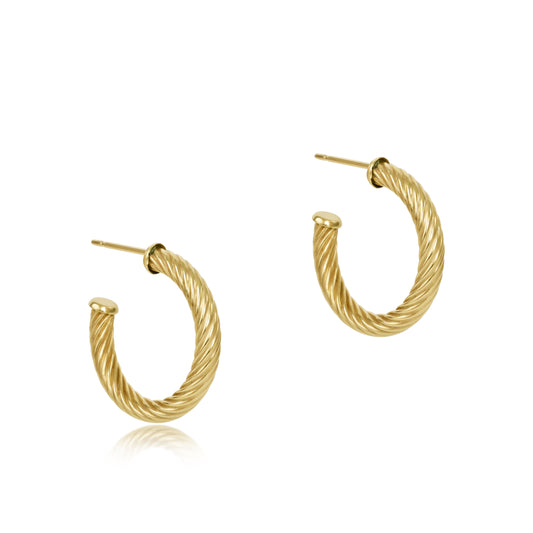 Round Gold 1.125" Post Hoop - 4mm - Textured Twist Earrings ENEWTON