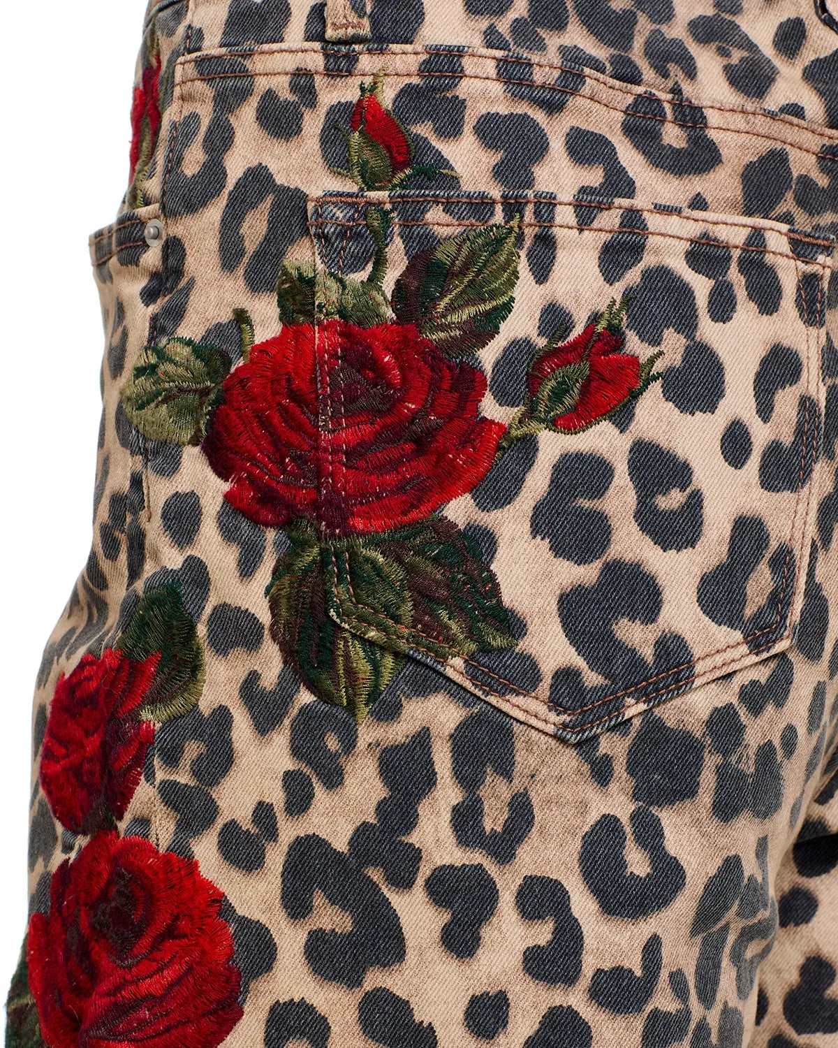 Leopard Roses Barrel Jeans PANTS Driftwood