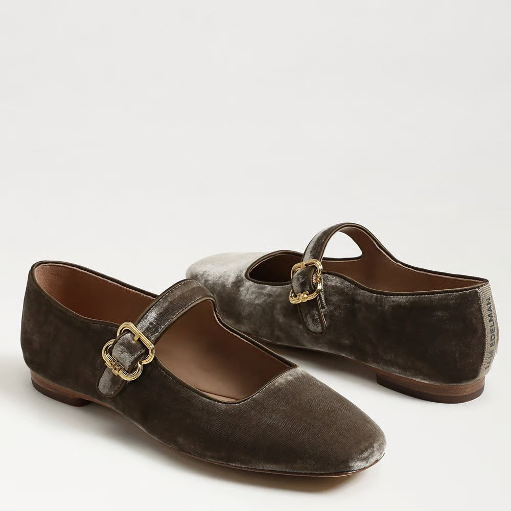 Michaela Mary Jane Flats - Dark Silver Sage Velvet SHOES Sam Edelman
