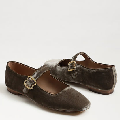 Michaela Mary Jane Flats - Dark Silver Sage Velvet SHOES Sam Edelman