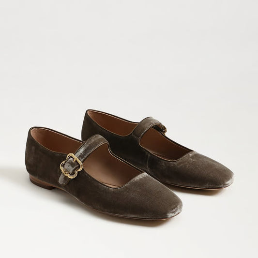 Michaela Mary Jane Flats - Dark Silver Sage Velvet SHOES Sam Edelman