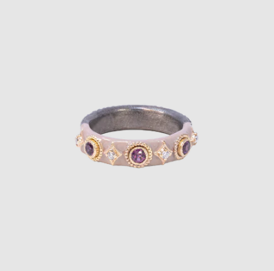 3mm Purple Garnet Light Nude Enamel Stack Band Ring Rings Armenta 5