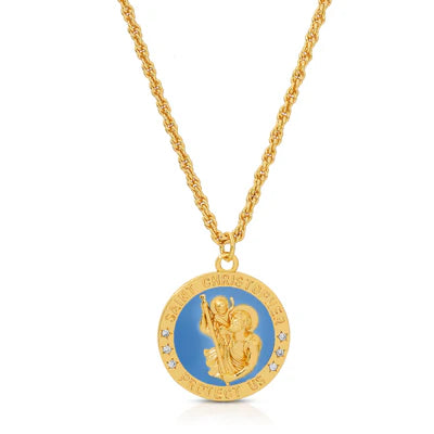 Saint Christopher Enamel Pendant Necklace - French Blue NECKLACES JOY DRAVECKY