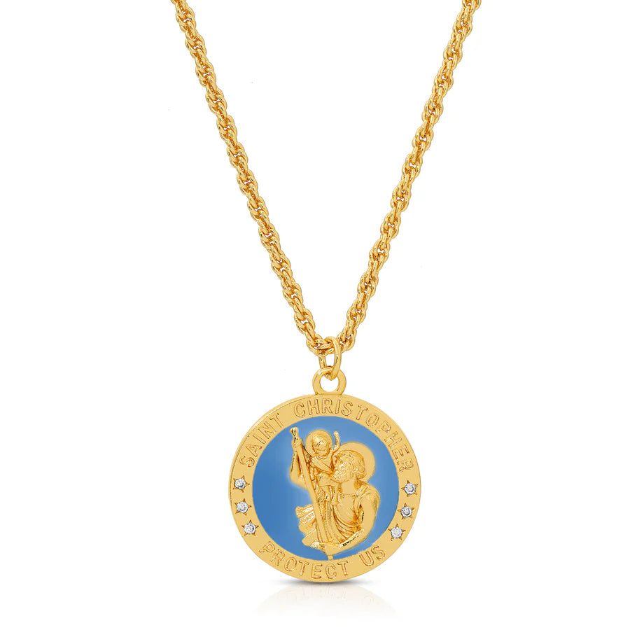 Saint Christopher Enamel Pendant Necklace - French Blue