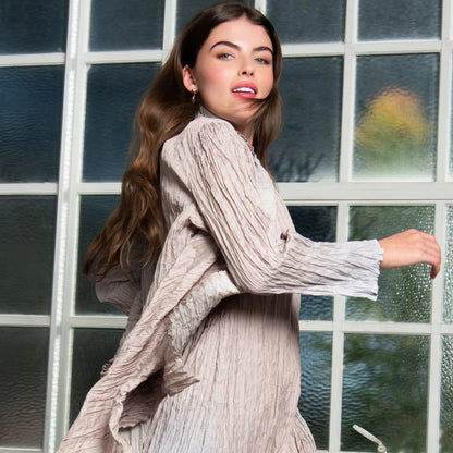 Alquema Havana Long Dress & Collare Coat Matching Set - Silver Sand
